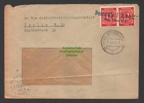 B7437 Brief Alliierte Besetzung Poststelle I Zinnitz über Calau N.-L. 1946 nach