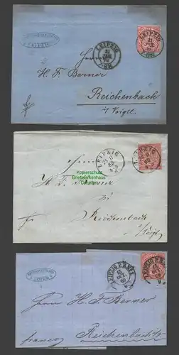 B7679 3x NDP Faltbrief ohne Inhalt Leipzig 1869 1870 nach Reichenbach V.