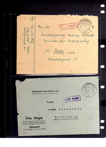 B706 5x SBZ Brief Karte Gebühr bezahlt 1945 Salzwedel Handelsvertreter 1948 Währ