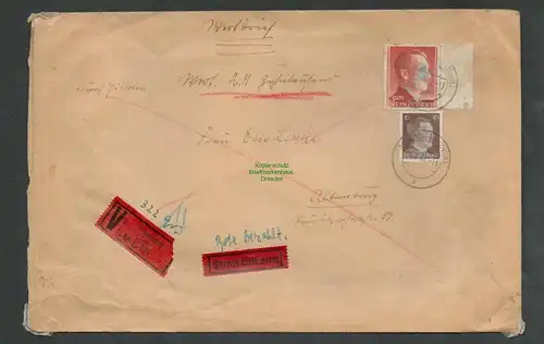 B6440 Brief Deutsches Reich 1944 5.- Hitler 801 A auf Eilboten Wertbrief 322 gr.
