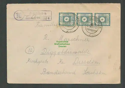 B6470 Brief SBZ Ostsachen 3x 53a MeF Krebes über Plauen Vogtland 4 10.12.45