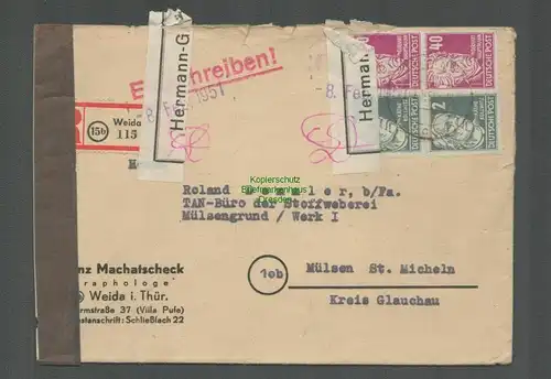B6546 Brief DDR ZKD Vorläufer Weida nach Mülsen St. Micheln Streng vertraulich