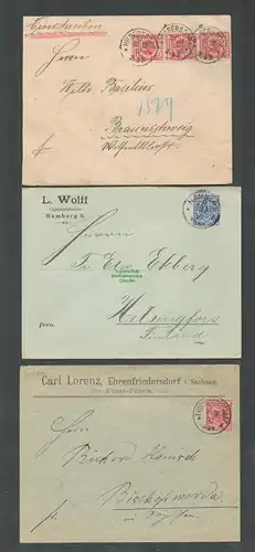 B6024 3x Brief Deutsches Reich 1896 - 1899 Krone Adler 47 48 Hamburg Hilbersdorf