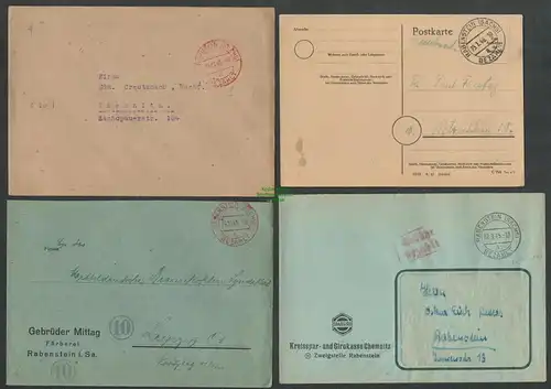 B6216 4x Brief Karte SBZ Gebühr bezahlt 1945 Rabenstein Sachs Sparkasse Chemnitz