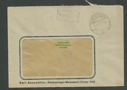 B6237 Brief SBZ Gebühr bezahlt 1945 Schleusingen Schleusinger Neundorf