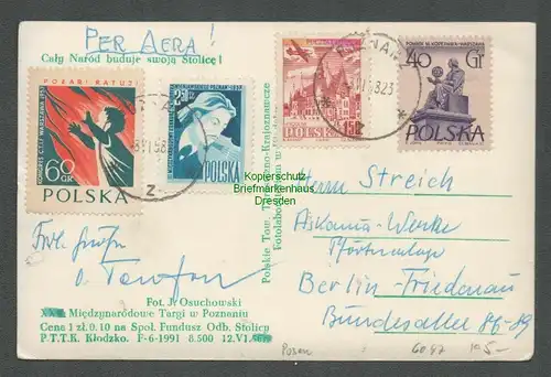 B6047 Postkarte Poznan Polen 1958 Caly Narod buduje swoja Stolice