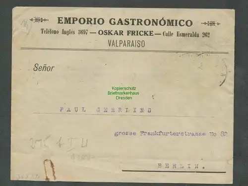 B6027 Brief Deutsches Reich DR 1923 privat von Valparaiso Chile n Hamburg Berlin