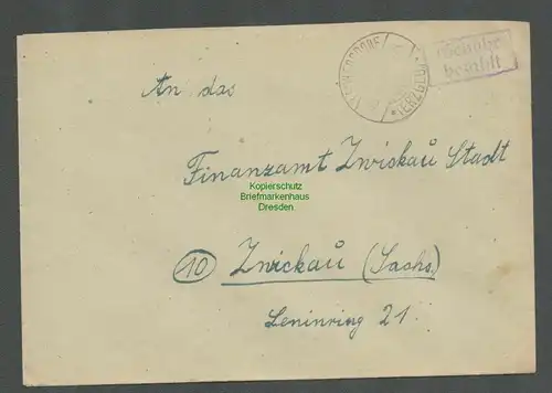 B5793 Gebühr bezahlt 1945 Brief Leukersdorf Erzgebirge