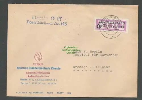 B5945 Brief Dienst B 7 Berlin Deutsche Handelszentrale Chemie 1957 nach Pillnitz