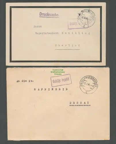 B5811 Gebühr bezahlt 1945 2x Brief Hildburghausen Kirchenrat Köhler