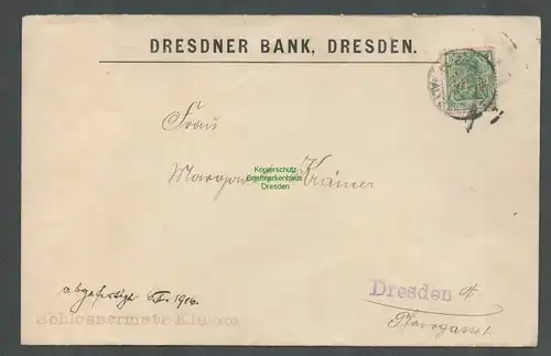 B4942 Brief DR um 1910 Dresdner Bank Dresden Perfin Dr. B.