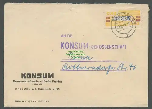 B5207 DDR ZKD B 25 M Brief Konsum Genossenschaftsverband Dresden nach Pirna