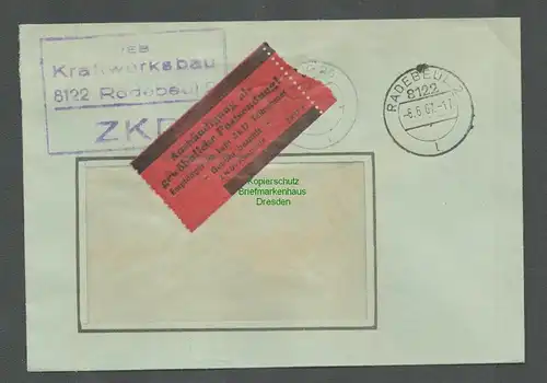 B5255 DDR ZKD Brief 1967 VEB Kraftwerksbau Radebeul n. Leipzig Aushändigung als