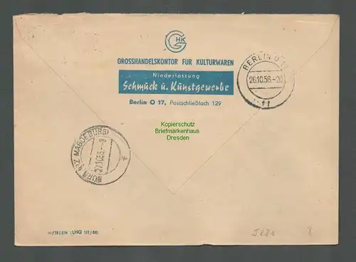 B5231 DDR ZKD B 7 Brief Berlin Grosshandelskontor Schmuck und Kunstgewerbe 1956