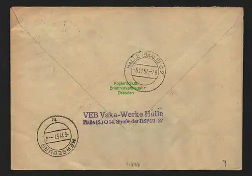 B4777 DDR ZKD B 15 Brief 8000 Halle Saale VEB VAKA Werke nach Schkopau Merseburg