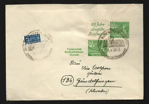 B4555 Brief Westberlin 100 Jahre Deutsche Briefmarke 1950