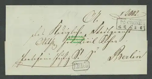 B4877 Faltbrief Preussen Dt. Crone um 1860 nach Berlin Stempel Krieg
