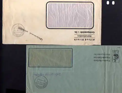 B387 2x SBZ Brief Gebühr bezahlt 1945 Geringswalde Nutzholzhandlung Alfred Hirsc