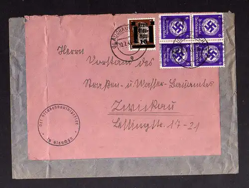 B3325 Sächs. Schwärzung 1945 Glauchau Lokalausgabe + Dienstmarke geschärzt