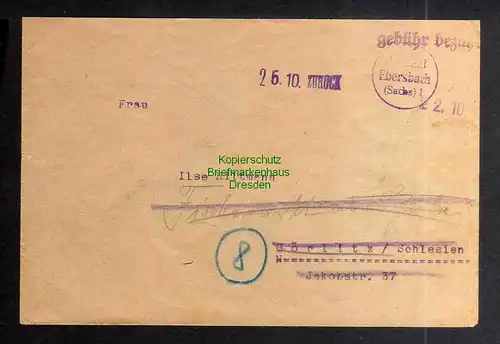 B3411 Brief Ostsachsen Notstempel Postamt Ebersbach 1945 Gebühr bezahlt