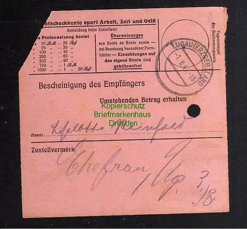 B2960 Sächsische Schwärzung 1945 Postanweisung 41 Lugau 1.8.45