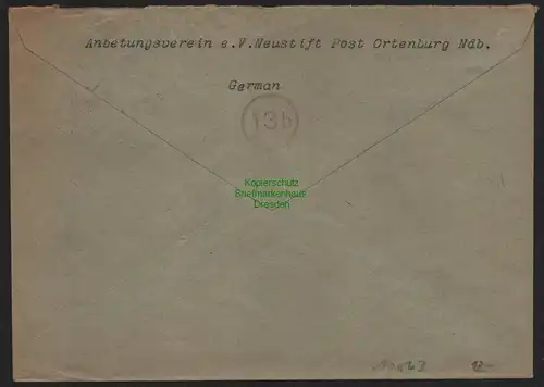 B10563 Brief BAZ Gebühr bezahlt 1945 Vilshoven Niederrhein nach Passau