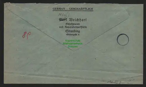 B10553 Brief BAZ Gebühr bezahlt 1945 Straubing nach Ansbach
