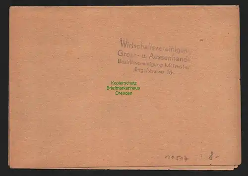 B10517 Faltbrief Drucksache BAZ Gebühr bezahlt 1948 Währungsreform