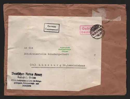 B10520 Brief BAZ Gebühr bezahlt 1945 Vechta nach Lüneburg