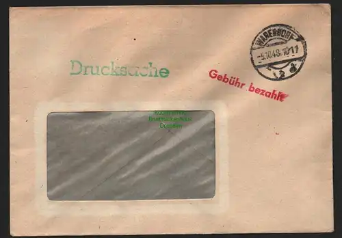 B10566 Brief BAZ Gebühr bezahlt 1948 Warendorf Farbenfabriken Bayer