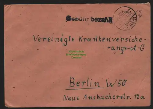 B10552 Brief BAZ Gebühr bezahlt 1945 Stegaurach nach Berlin
