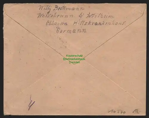 B10570 Brief BAZ Gebühr bezahlt 1946 Wessobrunn an Suchdienst Berlin