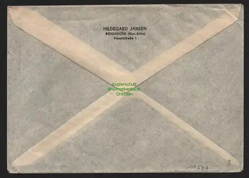 B10547 Brief BAZ Gebühr bezahlt 1948 Ründeroth nach Gräfeling b. München