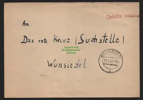 B10569 Brief BAZ Gebühr bezahlt 1946 Weissenstadt an Rotes Kreuz Wunsiedel