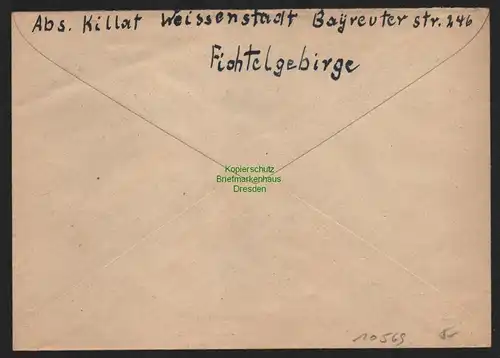 B10569 Brief BAZ Gebühr bezahlt 1946 Weissenstadt an Rotes Kreuz Wunsiedel