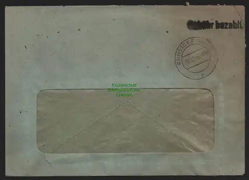 B10546 Brief BAZ Gebühr bezahlt 1945 Ruhstorf an der Rott Motorenfabrik Hatz