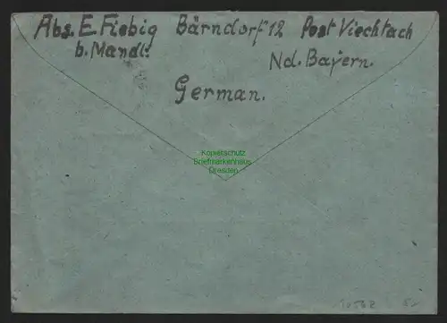 B10562 Brief BAZ Gebühr bezahlt 1946 Viechtach nach Lüneburg
