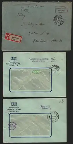 B10461 3x Brief BAZ Gebühr bezahlt 1945 1946 Konstanz Einschreiben