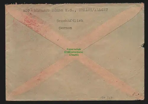 B10327 Brief BAZ Gebühr bezahlt 1945 Durach Kempten Allgäu nach München