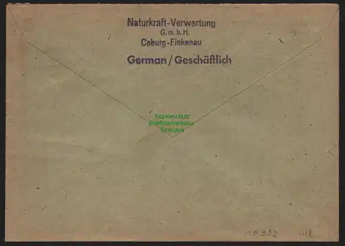 B10393 Brief BAZ Gebühr bezahlt 1946 Creidlitz n. Coburg Oberring Handelskammer