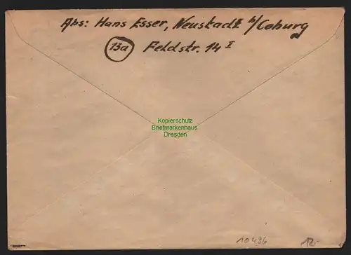 B10436 Brief BAZ Gebühr bezahlt 1945 Neustadt bei Coburg nach Vienenburg Harz
