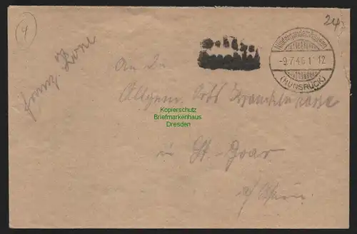 B10412 Brief BAZ Gebühr bezahlt 1946 Niedergondershausen Hunsrück nach St. Goar