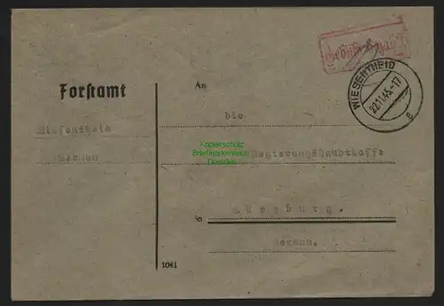 B10495 Brief BAZ Gebühr bezahlt 1945 Wiesentheid Forstamt nach Würzburg