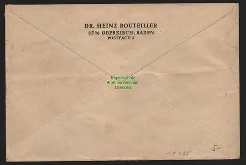 B10465 Brief BAZ Gebühr bezahlt 1948 Oberkirch Baden nach Lohr am Main