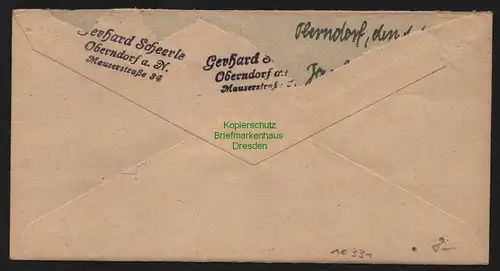 B10331 Brief BAZ Gebühr bezahlt 1947 Oberndorf Neckar nach Wiesbaden