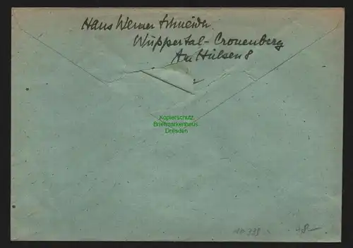 B10339 Brief BAZ Gebühr bezahlt 1946 Wuppertal Barmen nach Düsseldorf Oberkassel