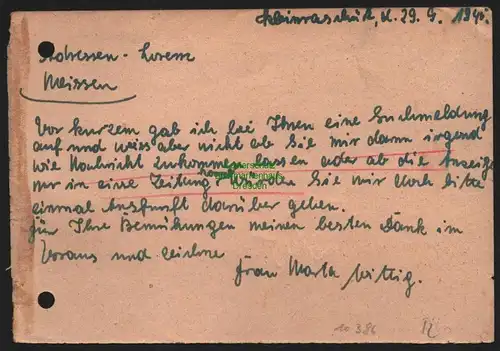 B10386 Postkarte SBZ Gebühr bezahlt 1945 Grossenhain Bz. Dresden nach Meissen