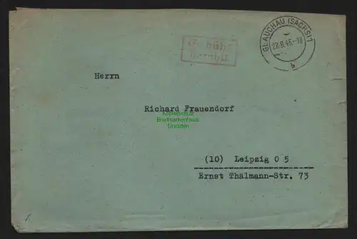 B10382 Brief SBZ Gebühr bezahlt 1945 Glauchau nach Leipzig