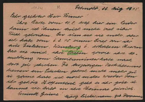 B10362 Postkarte BAZ Gebühr bezahlt 1945 Detmold nach Hilden