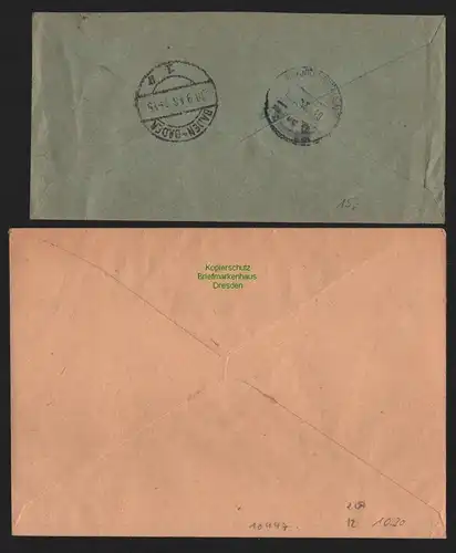 B10447 2x Brief franz Zone Gebühr bezahlt 1946 Bühl Baden Einschreiben Frankfurt